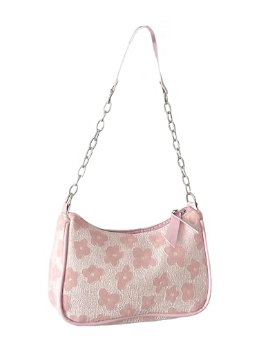 SweatyRocks Women's Floral Pattern Chain Strap Shoulder Bags Casual Hobo Hand Bag Clutch Purse