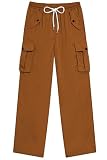 Kimoda Boys Elastic Waist Cargo Pants Casual Drawstring Jogging Pants Brown School Pants 11-12 Years