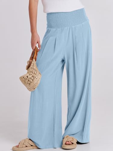 Image of ANRABESS Women Linen Palazzo Pants Summer Boho Wide Leg High Waist Casual Lounge Pant 2026 Beach Travel Vacation Outfits