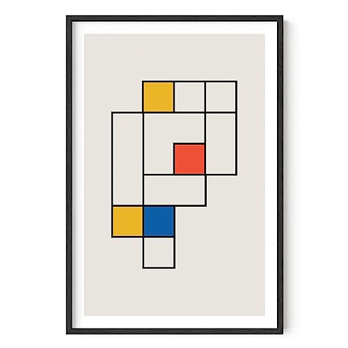HAUS AND HUES Bauhaus Mid Century Art - Geometric Abstract Multi-Squares Print, Modern Wall Decor (Black Frame, 24x36)