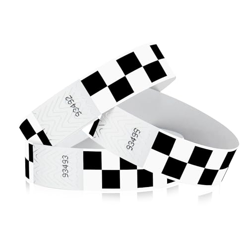 WristCo Black Checkered/Checks 3/4 Tyvek Wristbands - 500 Pack Paper for Events