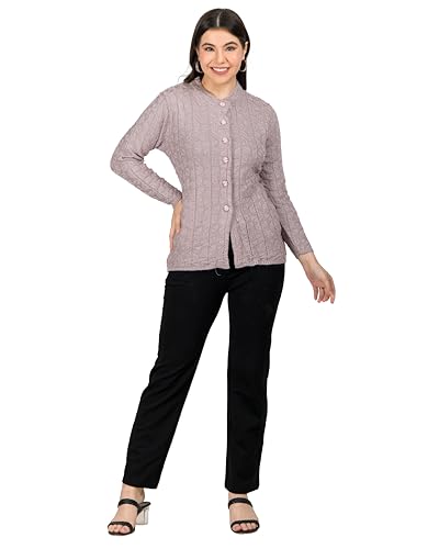 Image of Lady Willington Women Woolen Round Neck Self Design Cardigan Heavy Rainbow Fabric Cardigan Winter Wear Pure Wool Cardigan for Women Free Size Long Cotty Warm Cardigan Free Sizes