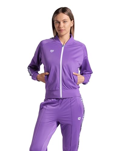 ARENA Women's Icons Relax IV Team Jacket Full-Zipper Regular Fit Side Pockets Retro Streetwear Casual Sporty Post Workout Athletic Lightweight Track Jacket, Violet/Multi/Violet, Large