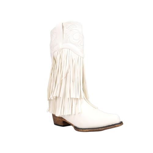ROPER Kids Girls Rickrack Fringe Embroidered Snip Toe Casual Boots Mid Calf - White2