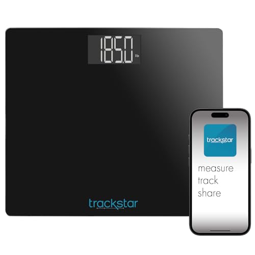 Trackstar Wide-Platform Black Digital Weight Scale | 550 lb Weight Capacity | Trackstar Monitoring App | Bluetooth iOS & Android Compatible | Measure Track and Share Results