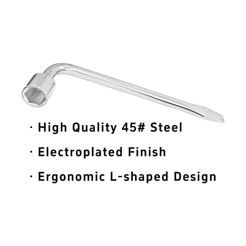 Image of 21mm Car Spare Tire Lug Wrench, Heavy Duty L-Type 45# Steel Repair Tool with Slotted Hex End for Spare Tire Replacement, Car Repair, Maintenance
