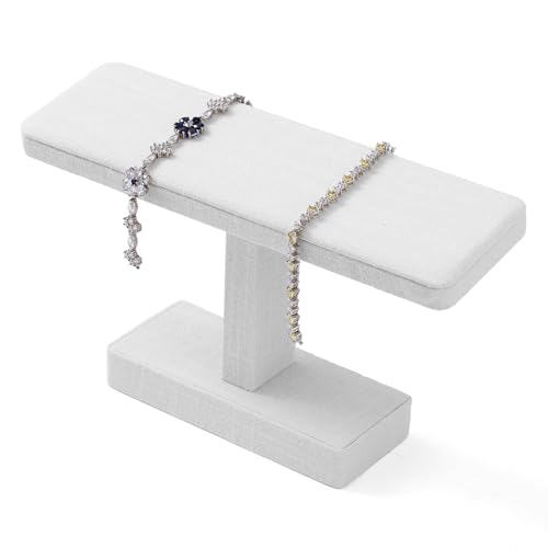 Microfiber T-bar Bracelet Watch Stand Jewelry Bracelet Watch Holder Necklace Bangle Organizer Holder Jewelry Stand,Solid Wood Interior(White)