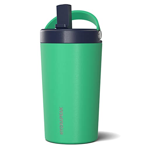 Hydrapeak Junior 14oz Insulated Kids Water Bottle with Straw Lid - Stainless Steel Double Walled and Leak-Proof Insulated Kids Water Bottle for School (Jade Navy)