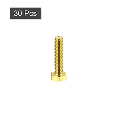 Image of uxcell Brass Hex Bolts, M6x25mm 30pcs Fully Thread Grade 4.8 Solid Brass Hexagon Head Bolt Machine Screws for Machinery