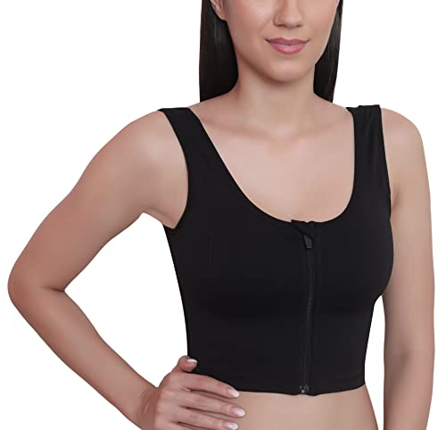 Image of GLAMORAS Women Nylon Spandex Padded Non Wired Front Zip High Intensity Workout Sports Bra, Size-L, Black
