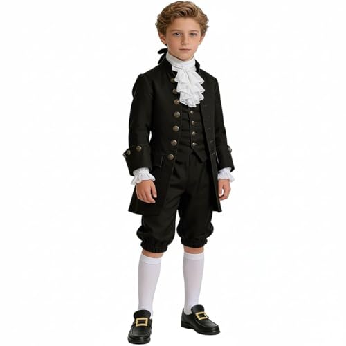BPURB Traje Colonial para Niño Disfraz de Cosplay de Pirata Medieval para Niños Pantalones de Traje Renacentista (Pantalones con Calcetines Blancos hasta la Rodilla y Hebilla de Zapato Dorada)