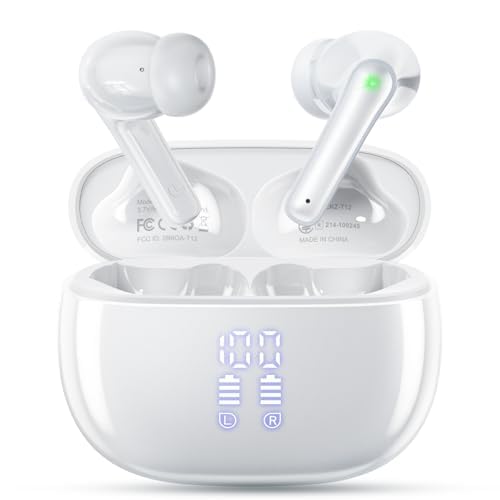 JGUG Wireless Earbuds, Bluetooth Ear Buds Headphones with LED Charging Case, Deep Bass Stereo Sound, 40 Hours Playtime, IP7, Lightweight in-Ear Earphones for iPhone Android Sports Workout