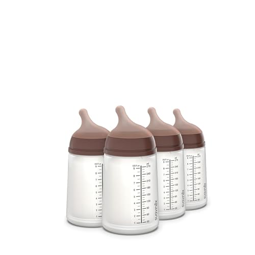 Image of Suavinex Zero Zero Anti Colic Baby Bottle, No 1 Spanish Baby Bottle Brand, Minimizes Bottle Rejection & Nipple Confusion, Perfect for Breastfeeding Babies, 4 Pk 9 oz, Deep Tone, Medium Flow