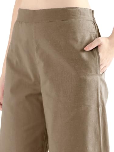 Image of SAADAA Women's Relaxed Fit Mid Rise Airy Linen Wide Leg Pants, High Waist Trousers for Formal, Casual & Office Wear