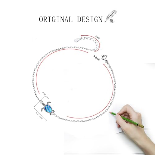 Image of Fenthring Sea Turtle Anklet for Women Sterling Silver Adjustable Ankle
