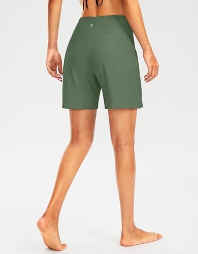 Image of G Gradual Women's 7 inch Long Swim Board Shorts High Waisted Quick Dry Beach Swimming Shorts for Women with Liner Pockets
