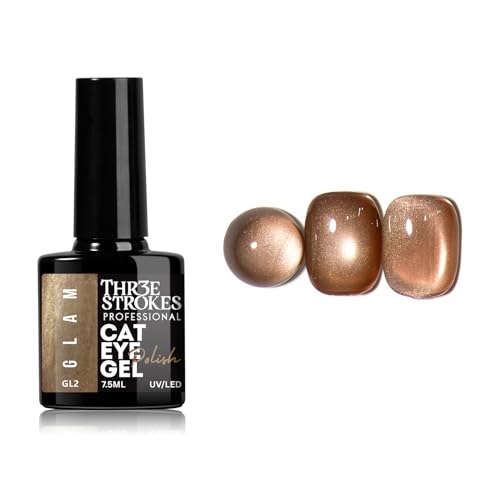 Image of THR3E STROKES Cat Eye Nail Set for Pink Brown Glitter Holographic Eye, Salon Manicure and Nail Art DIY at Home, Bright Moonlight (GLAM)