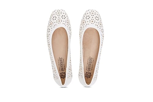 Priscilla Women’s Flats – Comfortable Vegan Slip-On Shoes with Memory Foam, Breathable Eyelet Stitch Detail, Available in Black, Cafe, White, Medium & Wide Sizes 6-102