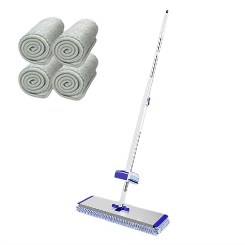 Mopas para limpieza de suelos, mopa plana de microfibra con almohadillas lavables, mopas húmedas y secas con mango de 53 pulgadas de largo para madera dura, laminada, pared, vinilo, azulejos, limpieza