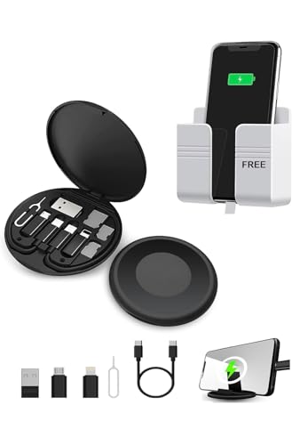 Image of All in One 60W USB Fast Charging Travel Data Cable Set Type C, Lightening and Micro USB Port Inbuilt Mobile Stand with Hanging Stand Compatible with All Android Phones & iOS