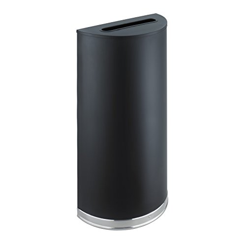 Safco 12.5 Gal. Semi-Circular Steel, Rubber, Plastic Receptacle With 3 Lids & Decals - Powder Coated - Black. Flat Back For Space Saving And Aesthetics #TOP2