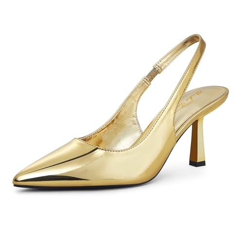 Image of Elisabet Tang Women's Kitten Heel Slingback Low Pumps 3 Inches Stiletto Pointed Closed Toe Elegant Dressy Bridal Wedding Party Shoes