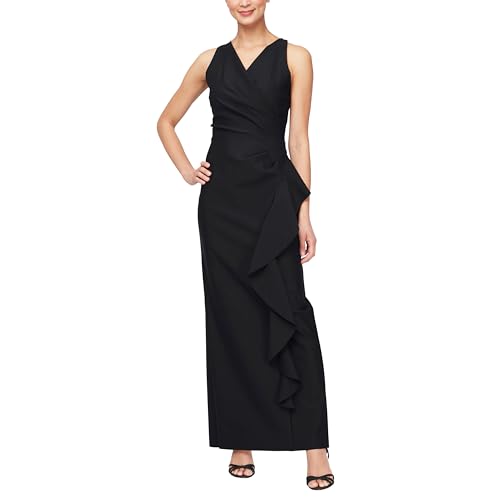 Image of Alex Evenings Women's Slimming Long Side Ruched Dress with Cascade Ruffle Skirt
