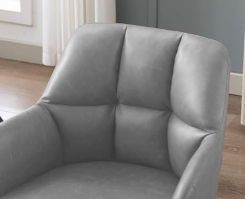 Image of Finch Fox Battle Modern 360 Swivel Mid-Back Arm Faux-Leather Study Upholstered Comfortable Metal Base Computer Office Desk Chair in Light Grey Color (Set of 2)