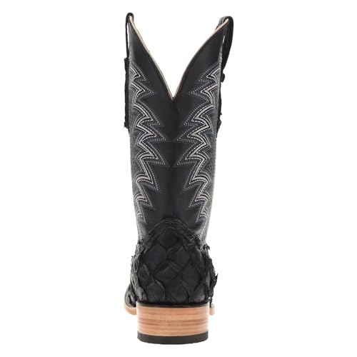 Image of Vaccari Men's Dylan Genuine Pirarucu Fish Leather Broad Square Toe Cowboy Boots