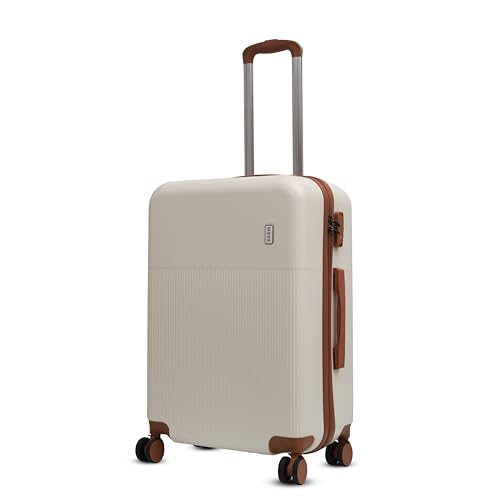 Image of Mode Maestro | Hard-Sided Polycarbonate Trolley Suitcase | 360 8-Wheel Easy Drag| Brown Color Accessories| Light-Weight | TSA Lock |3-Yr Warranty | Check-in Luggage Bag 24in (65cm (M), White)