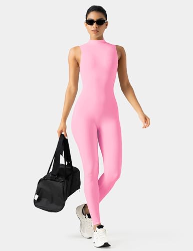 Image of speerise Women Sleeveless Turtleneck One Piece Romper for Yoga Workout Jumpsuit with Tummy Control Bodysuit