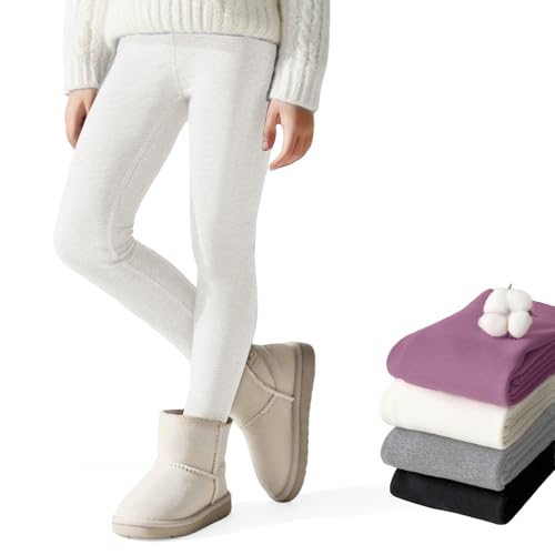 Baogaier Térmico Leggings con Forros Polar para Niñas Cómodos Algodón Invierno Leggins Cintura Alta Grueso Cálido Mallas Calentitos Largos Pantalones Niños Ropa para 9 10 Anos, Blanco
