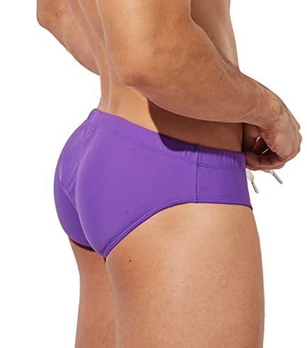 Paizh Mens Quick Dry Swim Brief Sport Bikini Trunks Sexy Low Rise Surf Beach Swimsuit Purple, S #TOP1