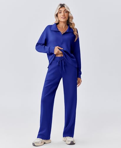 Image of PINSPARK 2 Piece Sets for Women 1 /2 Zip Sweatsuit Loose Fit Sweatshirt Straight Leg Pants 2026 Matching Outfit Fall Tracksuit