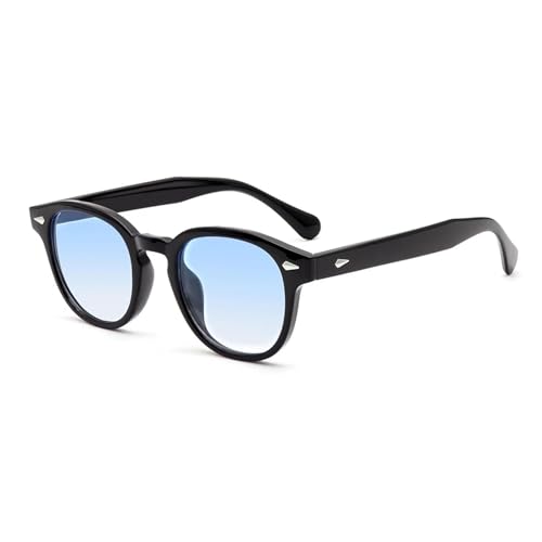 Domicubes Owalne okulary przeciwsłoneczne w stylu retro z nitami, styl vintage z lat 70. czarne ramki niebieskie soczewki gradientowe ochrona UV400 dla mężczyzn i kobiet, do jazdy samochodem, podróże