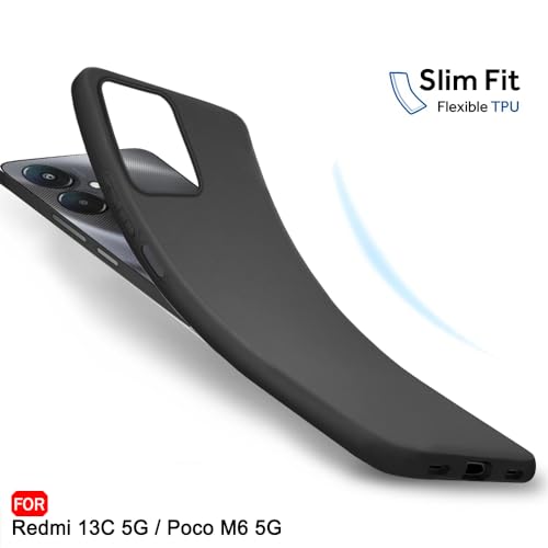 Image of TheGiftKart Sleek Back Cover Case for Mi Redmi 13C 5G / Poco M6 5G | Slim Fit Protective Design | Ultra Matte Finish | Camera Protection Bump | Soft Silicon Back Cover Case (Silicone, Black)
