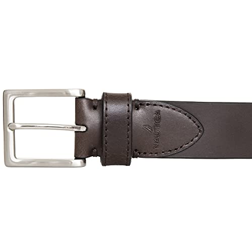 Image of Nautica Men's Casual Leather Belt | Everyday | Classic | Pants | Jeans | Khakis | Chinos | Metal Buckle