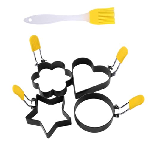 EXAOMBLE 5個 不粘コーティングエッグリング 煎蛋模具 製ハンドル付き フライエッグモールド ハンバーガーやパンケーキ調理用家用卵型型