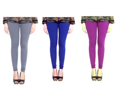 Women's Cotton Solid Slim Fit Full Length Leggings (Combo Pack of 3) Grey, Ink Blue & Purple_1861TW_3XL_2_BAZ-picture-52