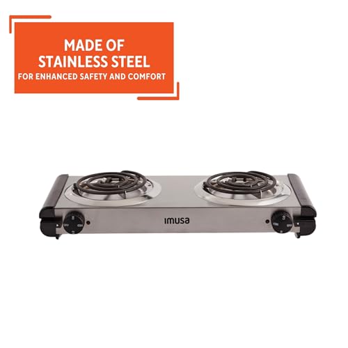 Image of Imusa USA GAU-80312US Electric Double Burner 1750-Watts, Stainless Steel, Silver