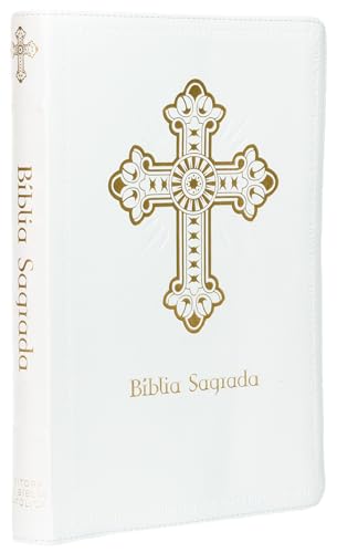 Bíblia Sagrada Católica, Letra Grande, Cruz, Couro-soft branca