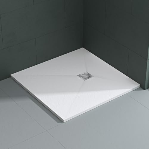 Mai & Mai Receveur de Douche 100x100x3cm Bac à Douche Blanc Mat en Résine Raccords DIN Carré...