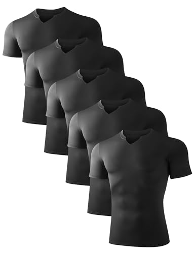 HovSiyla 5 Pack Mens Compression Shirts Short Sleeve Quick Dry Athletic Workout Base Layer Undershirt V Neck T Shirt for Gym 5 Black Medium