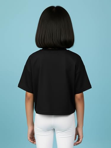 Image of KiddoPanti Girls 100% Cotton Solid Drop Shoulder Half Sleeve Round Neck Crop Tee