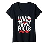 Femme Je Célèbre Le Jour Des Poissons D'avril Poisson D'avril T-Shirt avec Col en V