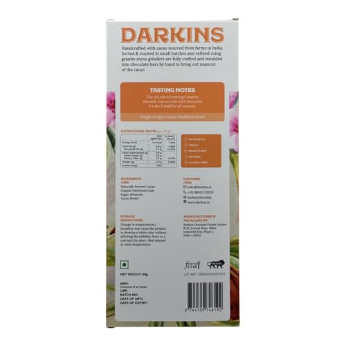 Image of Darkins 70% Dark Chocolate With Roasted Almonds | Dark Chocolate Bars 2x50gm | Vegan | Natural | Gluten-Free Chocolate | 50g Each (Pack of 2)
