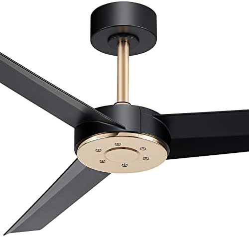 Wofifly 52 Inch Ceiling Fan No Light, Matte Black and Gold Ceiling Fans Without Lights, Modern Fan and Remote, Reversible 3 Blade Ceiling Fan for Bedroom Living Dining Room Kitchen