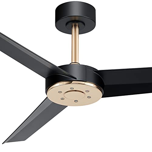 Wofifly 52 Inch Ceiling Fan No Light, Matte Black And Gold Ceiling Fans Without Lights, Modern Fan And Remote, Reversible 3 Blade Ceiling Fan For Bedroom Living Dining Room Kitchen #TOP1