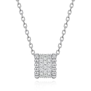 Moissanite Milgrain Necklace for Women, Sterling Silver 925 Column Round Pendant 18K White Gold Plated Dainty Chain Lab Created Diamond Luxury Anniversary Jewelry Birthday Gift for Her