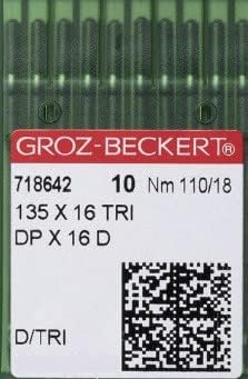 Needle It Up with Groz-Beckert Leather Sewing Machine Needles 135x16 TRI DPx16 D - Fits Consew 206RB- Size 110/18 (110/18 - 100),Chrome